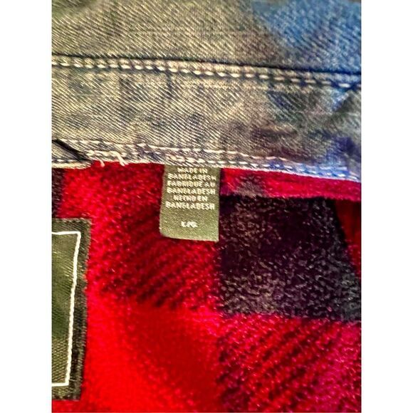 VTG GH BASS Mens Blue Jean Denim Button Down Long Sleeve Fleece Lined Jacket Lrg - Picture 7 of 13